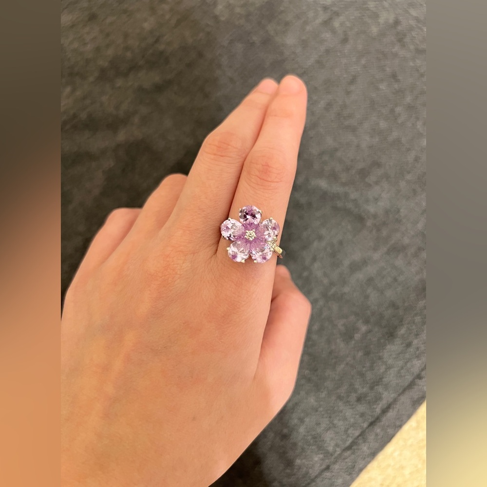 Light Purple amethyst flower ring with CZ cubic zirconia #floralring